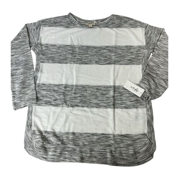 STYLE & CO White Gray Colorblock Stripe Boat Neck Shirt Top Small NEW - Picture 2 of 4